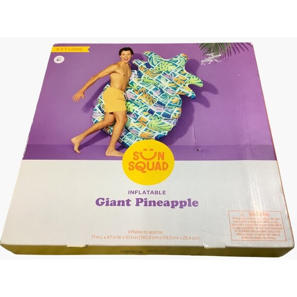 Sun Squad Inflatable Giant Pineapple 6 Ft Long 71"Lx47"W x 10"H Pool River Float - Picture 3 of 4